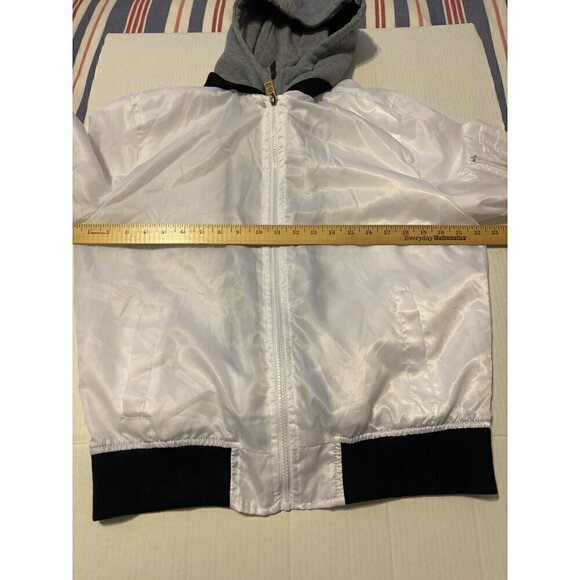 White and Grey Swiss Cross Hoodie Bomber Jacket Size Small NWOT - Picture 14 of 16
